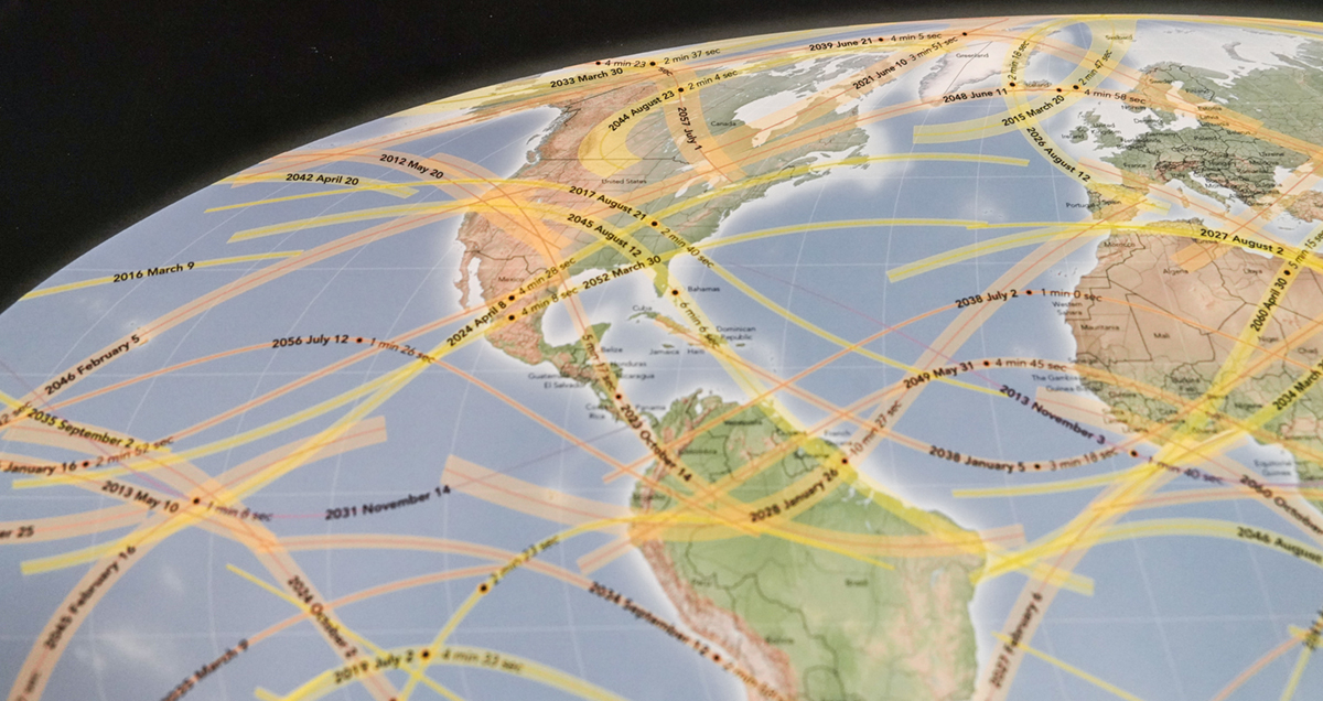a detail of a map of past and future eclipse paths